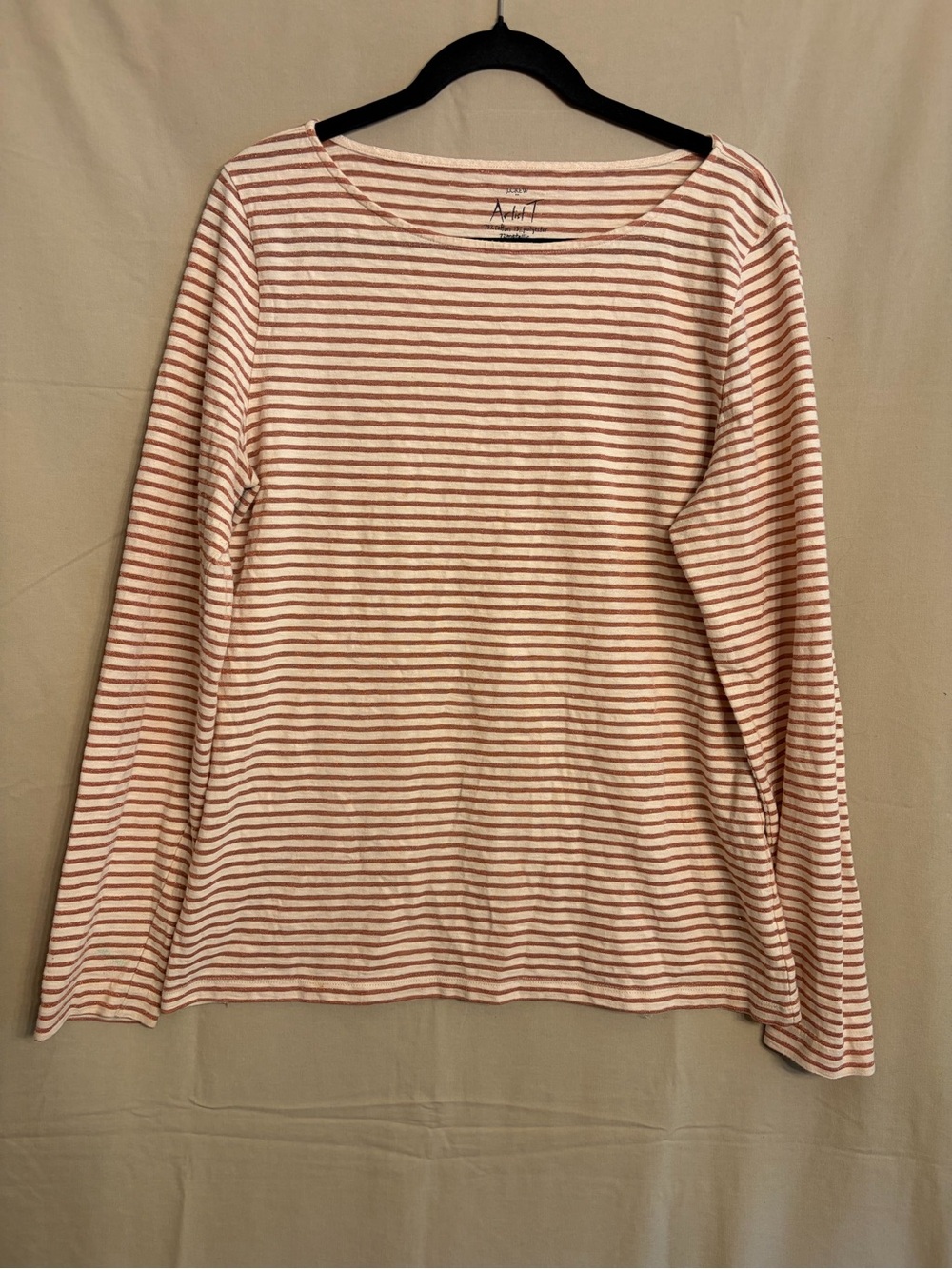 J Crew Artist T Boatneck Striped Long Sleeve Tee in Cream & Metallic Rust